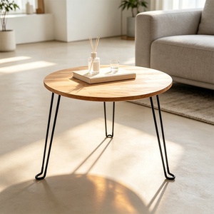 Mesa de Centro Redonda Moderna de Madera Maciza con Marco de Metal de Estilo Industrial, Diseño Personalizado, Adecuada para Mesitas de Noche - Product Image 1
