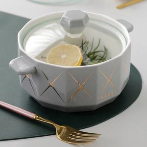 Vajilla de cerámica de alta calidad con dos orejas, cuenco para sopa, ensalada, fideos instantáneos, con tapa - Product Image 6