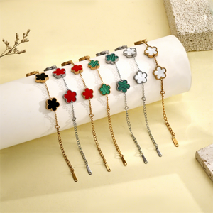 <span class=keywords><strong>Bracelet</strong></span> en acier inoxydable plaqué or 18 carats avec zircon et trèfle à cinq feuilles pour femme, étanche, bijou de luxe tendance, cadeau idéal - Product Image 1