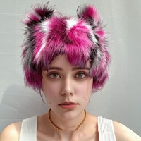 Chapeau d'hiver en fourrure de renard avec oreilles de chat colorées en forme d'animal mignon et moelleux pour femmes et dames