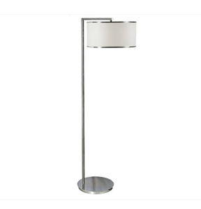 Lámpara de pie de tubo de hierro niquelado cepillado con pantalla de tambor e interruptor de pie para decoración de hoteles - Product Image 3