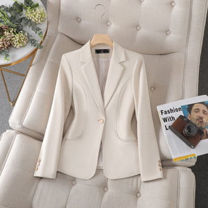 Women's Blazer Long Sleeve Professional Suit Jacket Khaki Color Worsted Fabric Office Wear - Product Image 2