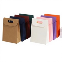 Sacs en papier kraft à rabat pour sacs à main, emballages de bonbons, couleur unie, logo personnalisé imprimable, sacs en papier pour cadeaux et bougies, vente en gros