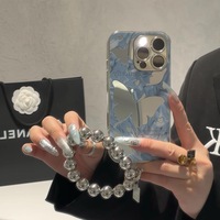 Étui de téléphone pour iPhone 15 avec bracelet, nouvelle coque de protection, XP994 INS Silhouette Butterfly Apple 16, miroir électro-plaqué pour femmes