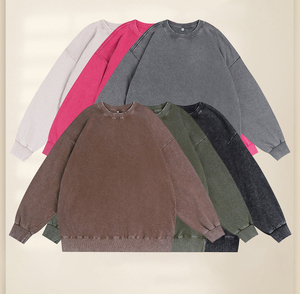H5593 Fabricant de vêtements pour hommes, vente en gros, sweats-shirts personnalisés 350 g/m² 100 % coton, effet vintage, pour femmes et hommes - Product Image 2