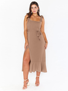 Vestidos elegantes y con estilo para mujer, de color sólido, con cuello cuadrado, con tiras, para verano, ropa femenina para ir al trabajo, con cordones, empalmados, de cintura alta. - Product Image 4