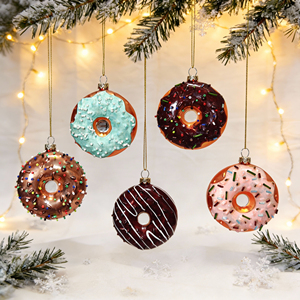 Versandfertige Hochwertige Glas-Donut Mehrfarbig 4-Farbig Bedruckte Weihnachts-Hängeornamente Feiertagsdekoration Geschenk - Product Image 1