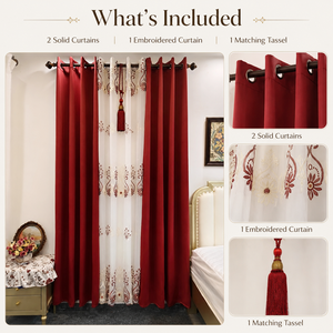 Cortinas de Lujo Premium de 4 Piezas con Bordado de Voile Transparente y Ojales, Cortinas Opacas para la Sala de Estar, para Ventanas de Habitación - Product Image 1