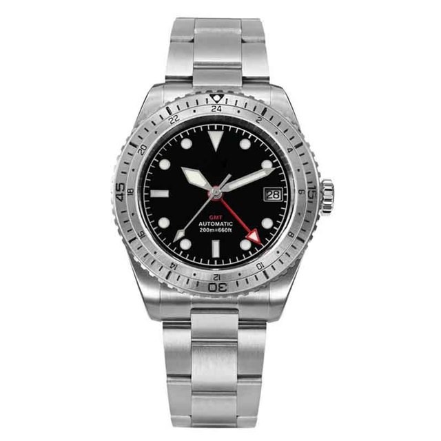 Classic GMT Custom Logo Sapphire Automatic Mechanical Watch Bidirectional Ceramic Bezel Super Luminous AR Coating Men Wristwatch