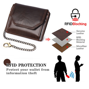 Andobag <span class=keywords><strong>RFID</strong></span> Khối Ngắn Ví Cho Nam Giới Cổ Điển Chủ Thẻ Chính Hãng Bò Da Đồng Xu Ví Với Dây Đeo Chuỗi 880 - Product Image 3