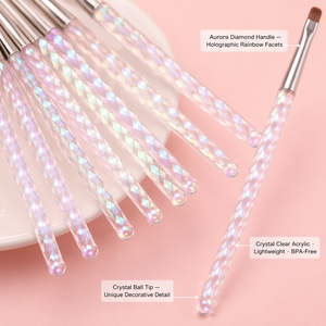 10Pcs Aurora Diamond Shaped Acrylic Handle Nail Art Brush Set Gel Builder Painting Tool Custom Logo OEM ODM for Nail Salon - Product Image 2