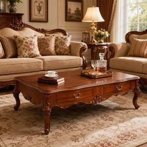 Amerikanischer Vintage-Couchtisch aus Geschnitztem Holz, Luxuriöser Mid-Century <span class=keywords><strong>Modern</strong></span> Langlebiger Handgefertigter Massivholz-Wohnzimmertisch - Product Image 1