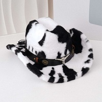 Chapeaux de cowboy en peluche à imprimé vache, avec ceinture de taureau Longhorn, pour femmes, pour fêtes western