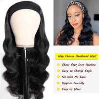 Perruques Bandeau Personnalisées de Haute Qualité pour Femmes Noires, Cheveux Humains Ondulés Sans Colle, 100% Cheveux Naturels
