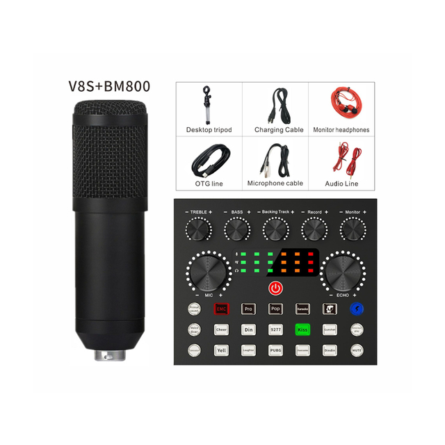 BM800 Bm 800 Studio Condenser Microphone Bundle V8 Sound Card Set for Webcast Live Studio Recording Singing Broadcasting Bm-800