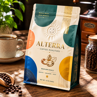 Sachet d'emballage personnalisé à fond plat avec valve de dégazage, haute barrière, en plastique, pour café en grains et thé