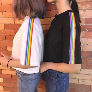 Mujeres Pride Month Parade O-cuello <span class=keywords><strong>camiseta</strong></span> Arco Iris rayas <span class=keywords><strong>camiseta</strong></span> Pride Outfit Top <span class=keywords><strong>camiseta</strong></span> <span class=keywords><strong>Lgbt</strong></span> ropa - Product Image 1