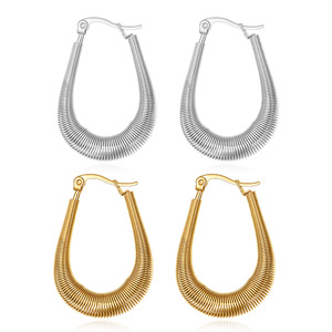 Boucles d'oreilles créoles en acier inoxydable en forme de U, 25 mm, goutte d'eau, bijoux de mode pour soirée, couleur or acier - Product Image 1