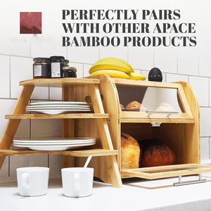 Bamboo Bread <b>Box</b> Double Layer With <b>Glass</b> Door Kitchen Storage For Bread And Desserts Freshness Preservation - Product Image 4