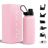 Bouteilles d'eau isothermes à double paroi en acier inoxydable, anti-fuite, sans BPA, avec paille, pour bouteilles à large ouverture de 32oz/40oz/64oz