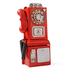 Creative Antique Style Metal Telephone Model Retro Iron Home Decoration Crafts Piggy Bank Money Box Furnishing Articles