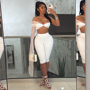 Ghy6198 <span class=keywords><strong>2025</strong></span> Bán Buôn <span class=keywords><strong>Hot</strong></span> Sexy Mùa Hè Hai Mảnh Của Người Phụ Nữ Lưới Quần Áo Bộ Phong Cách Giản Dị Chiều Dài Ngắn Tops Rắn Đan - Product Image 3