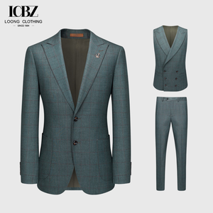 ชุดสูทผู้ชายแบบสามชิ้น ลายสก็อตสีเข้ม กระดุมแถวเดียว ผ่าข้างสองข้าง กระดุมสองเม็ด ปกแหลม 8 ซม. สำหรับธุรกิจ - Product Image 5