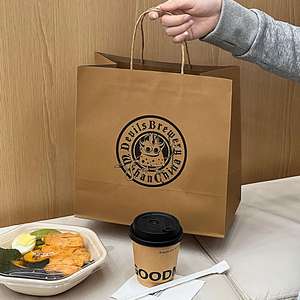 Bolsa de Papel Kraft Marrón Personalizada, Ecológica, con Asa Plana, para Comida para Llevar de Restaurantes, con Logotipo, Color y Tamaño Personalizados - Product Image 6