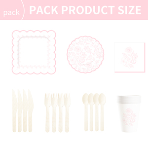 DAMAI - Juego de Decoración para Fiestas de Cumpleaños, Venta al por Mayor, Platos de Papel Románticos con Flores Rosas, Mantel, Vajilla Desechable para Fiestas - Product Image 6