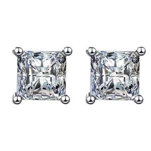 Pendientes de Plata de Ley 925 con Moissanita VVS en Forma de Cubo de Princesa, Joyería Cuadrada Clásica y Elegante para Hombre y Mujer, Regalos - Product Image 2