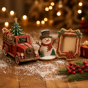 Kit de papercraft 3D de Noël avec cadre camion et bonhomme de neige, découpe laser, design original ZS-PC0215 - Product Image 2
