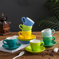 Ensemble tasse et soucoupe à expresso en céramique colorée 80 ml, tasse à latte épaisse, petite tasse à café avec soucoupe