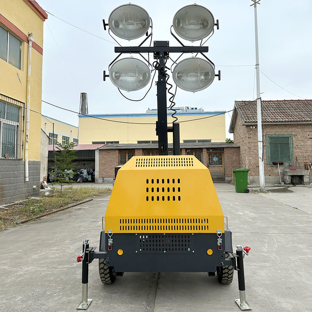 9m Mast 4x400W Towable Mobile Light Tower With 7.5kw Diesel Generator