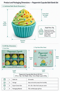 Coffret <span class=keywords><strong>de</strong></span> bombes <span class=keywords><strong>de</strong></span> <span class=keywords><strong>bain</strong></span> en forme <span class=keywords><strong>de</strong></span> cupcake à la menthe poivrée, 6 pièces, 70g, à base <span class=keywords><strong>de</strong></span> plantes, avec crème fouettée verte et jaune, et saupoudrage coloré, hydratant, boîte cadeau - Product Image 6