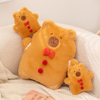 Coussin en peluche en forme de capybara au gingembre, doux et moelleux, avec nœud rouge décoratif pour Noël, canapé, chambre à coucher
