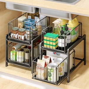 Double-Tier Standing Type Durable Powder-Coated ABS PP Carbon Steel Modern Multifunction Kitchen Storage <b>Rack</b> Organizer Living - Product Image 2