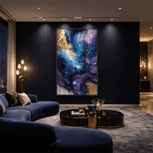Quadri Moderni Dipinti a Mano al 100% su Tela Grande: <span class=keywords><strong>Nuvole</strong></span> Dorate e Cielo Blu - Dipinto a Olio su Tela per Decorazione Murale - Product Image 3