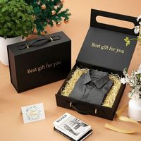 Boîte cadeau rigide noire mate écologique et recyclable de qualité supérieure, en cuir gaufré avec fermeture magnétique dorée, pour chemises et chaussettes de luxe