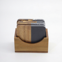 Ensemble de 4 sous-verres en marbre et bois d'acacia avec support en bois, sous-verres noirs écologiques pour la cuisine