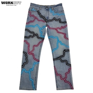 Cạnh Denim Tùy Chỉnh Đầy Đủ Sét Màn Hình In Kỹ Thuật Số Người Đàn Ông Denim Người Đàn Ông Của Quần Jean Ánh Sáng Màu Xanh Thẳng Chân - Product Image 4