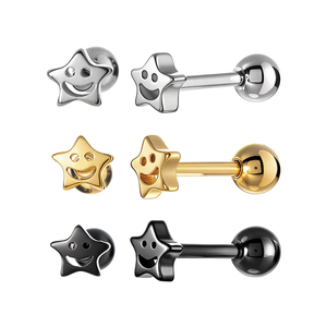 Boucles d'oreilles clous en acier chirurgical 316L Happy Star <span class=keywords><strong>Smiley</strong></span> Face, esthétique Y2K, plaqué or PVD, pour <span class=keywords><strong>piercing</strong></span> cartilage et tragus, bijou individuel - Product Image 3