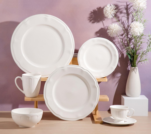 Juego de Platos de Cerámica Blanca con Relieve de 6.5-12 Pulgadas en Stock, Envío Rápido, Logotipo Personalizado para Hotel, Boda, Restaurante, Venta al por Mayor - Product Image 1