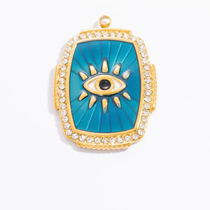 Colgante de Acero Inoxidable con Ojo Turco, Forma de Escudo, Engaste Pavé, Collar de Moda Unisex, Accesorio de Regalo - Product Image 3