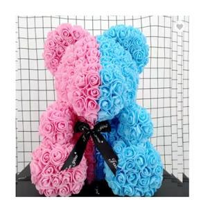 Nastro LOGO personalizzato orsacchiotto rosa 40cm fiore di <span class=keywords><strong>Rose</strong></span> artificiali in schiuma <span class=keywords><strong>con</strong></span> colori arcobaleno compleanno di san valentino - Product Image 1