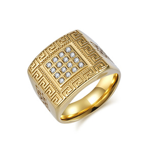 Men's Geometric <b>Titanium</b> Steel <b>Ring</b> Steel Gold Pave Setting Gift Jewelry - Product Image 4