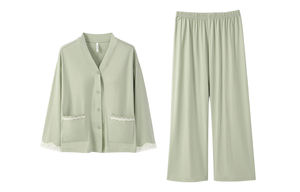 Anzhiban Ensemble de pyjamas pour femmes avec coussinets de poitrine Printemps et automne Style rétro et à la mode Manches longues <span class=keywords><strong>Homewear</strong></span> pour dames/filles - Product Image 5