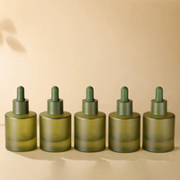 Flacons compte-gouttes en verre dépoli vert olive vides de 30 ml/15 ml avec bouchon à vis pour sérum cosmétique, huiles essentielles et faux cils
