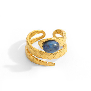 Anillo con Forma de Serpiente con Incrustaciones de Piedras Naturales, Estilo Vintage, Ajustable, para Mujer - Product Image 5