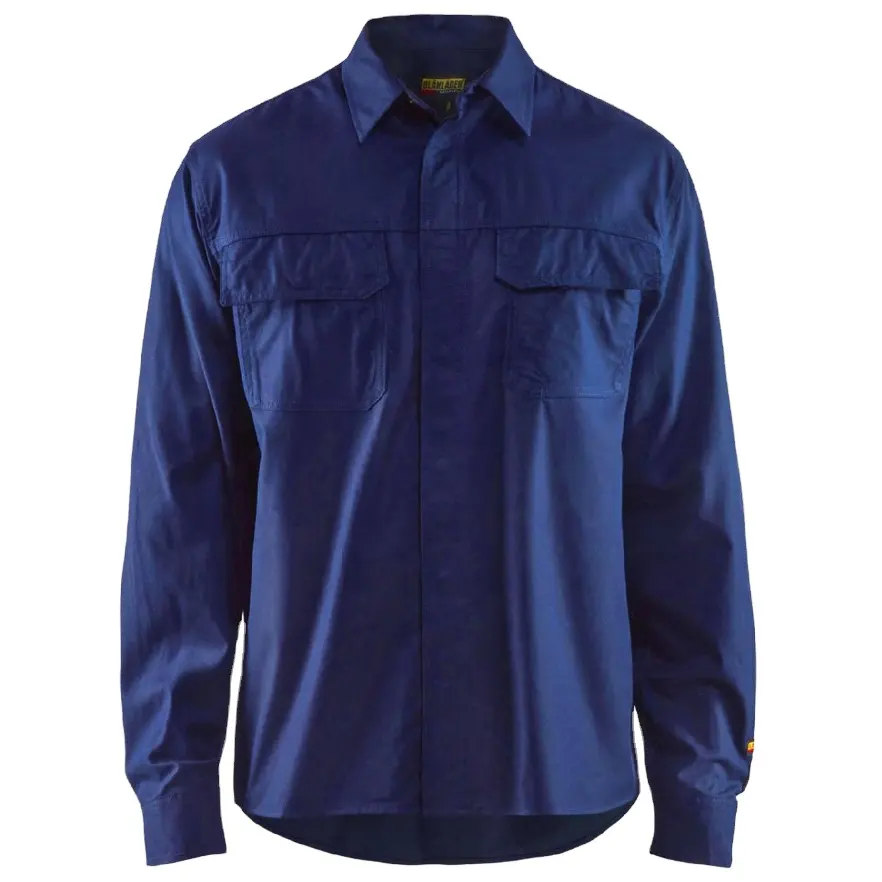 Camisas de manga larga para hombre, uniforme de trabajo de seguridad resistente al fuego, transpirable, con logotipo personalizado, azul o negro, gran oferta