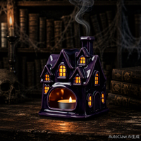 Décoration de maison en céramique d'Halloween en gros avec bougie ou lumière LED, maison hantée en céramique, décoration de table d'Halloween